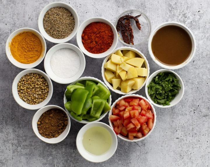 Ingredients for Aloo Shimla Mirch ka khatta
